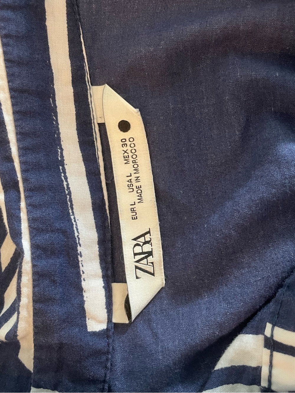 Zara Maxi Dress 100% Cotton Summer Navy Costal Size Large Button Down - Picture 6 of 8